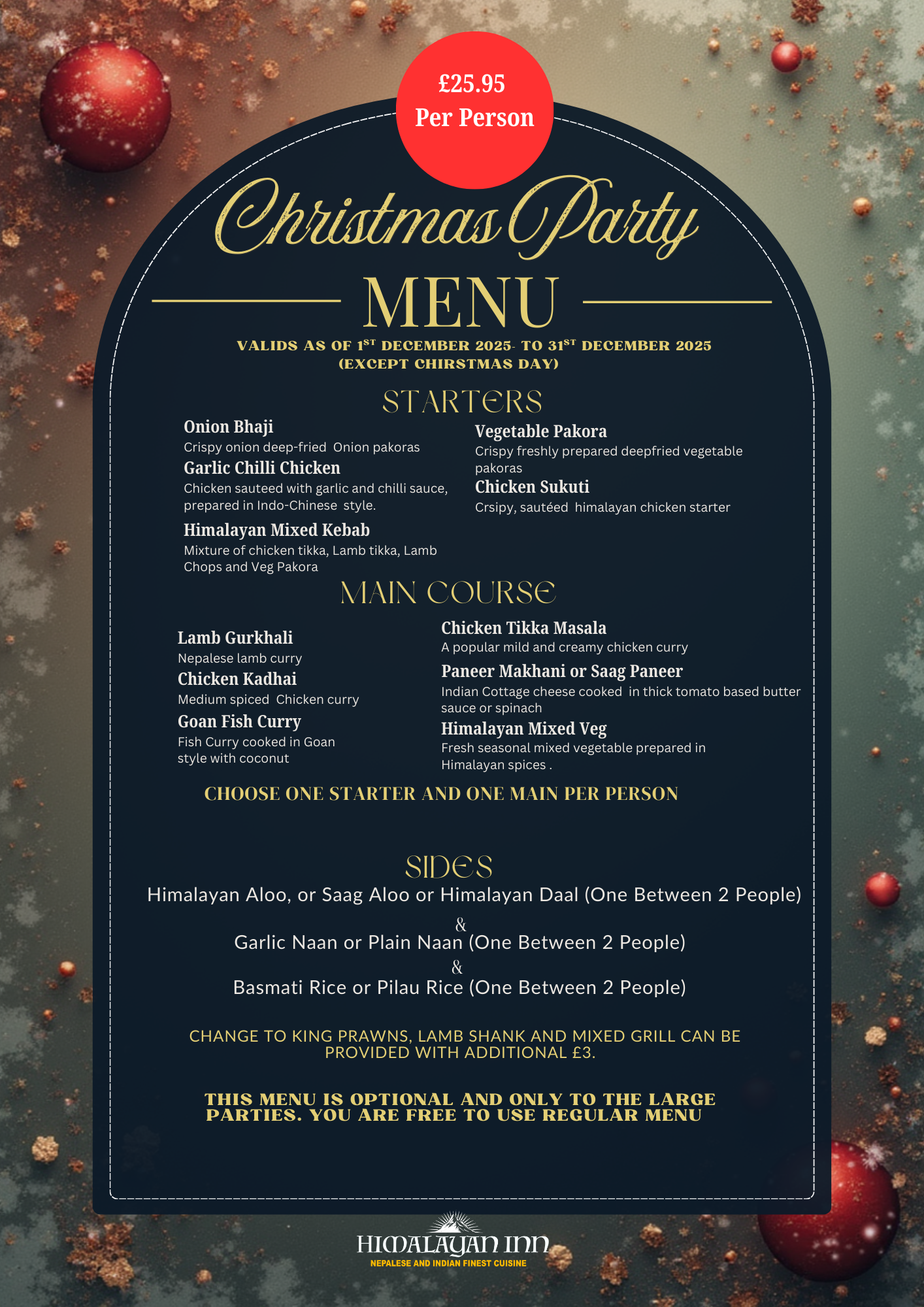 Christmas Party Menu- Celebrate parties at Himalayan Inn